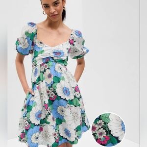 GAP Women's Floral Midi Dress with Puff Sleeves